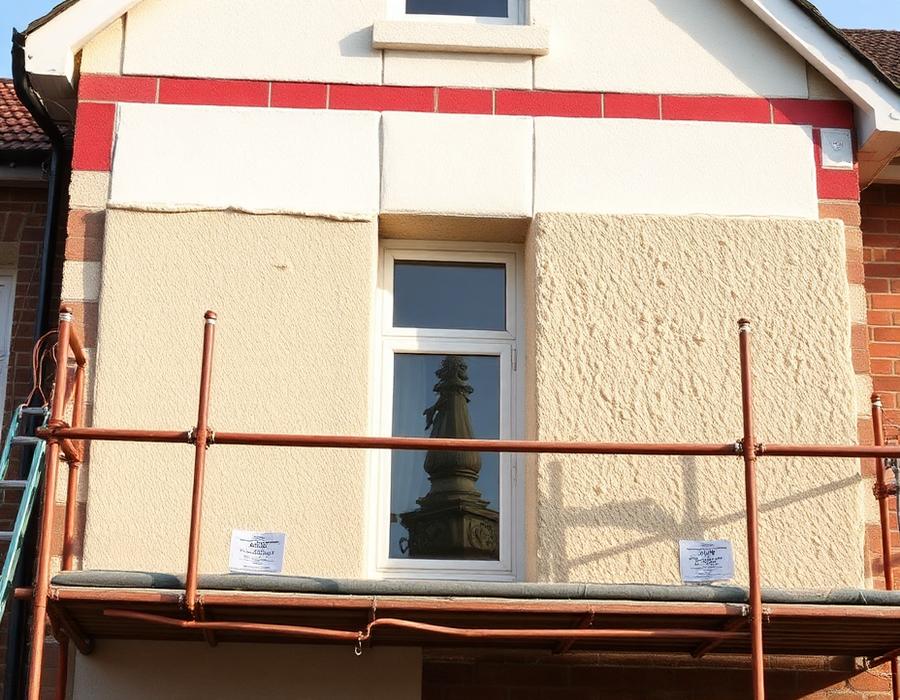 Ocieplenie elewacji budynku w trakcie realizacji